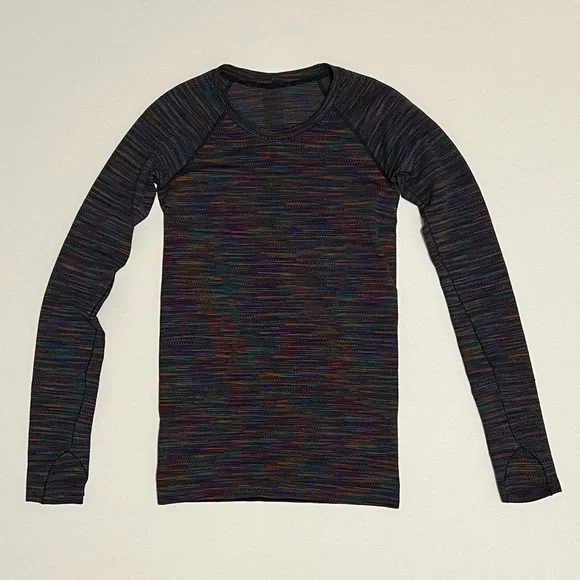 Lululemon Swiftly Tech Long Sleeve 2.0 Black/Rainbow Multi 4/Extra Small Run Top - Picture 3 of 15